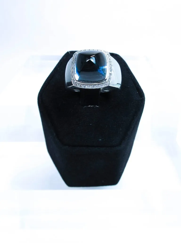 FRED Diamond Ring Sugar Loaf Topaz 18 Karat White Gold Size 7