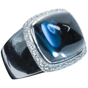 FRED Diamond Ring Sugar Loaf Topaz 18 Karat White Gold Size 7
