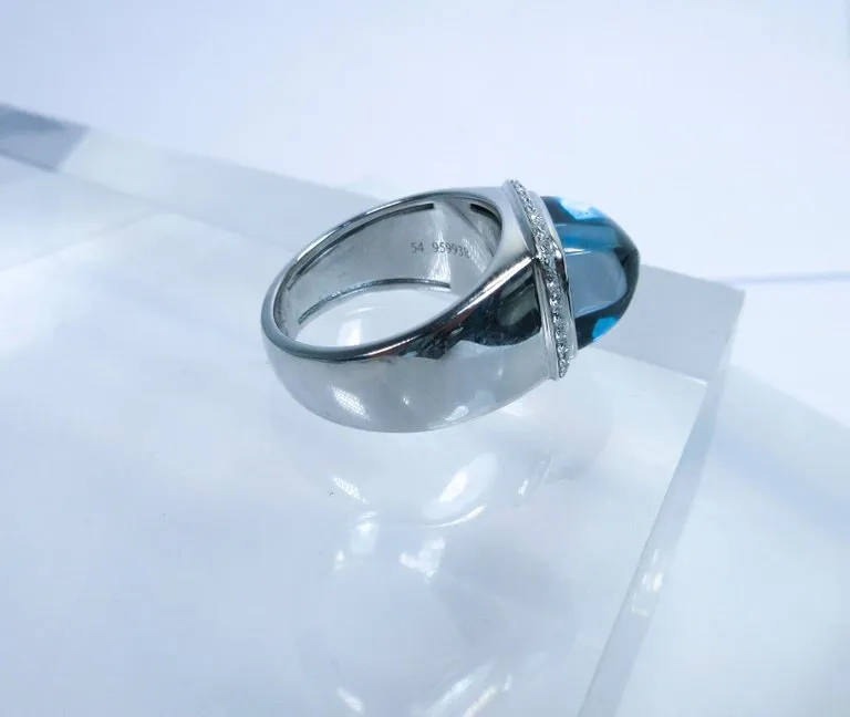 FRED Diamond Ring Sugar Loaf Topaz 18 Karat White Gold Size 7