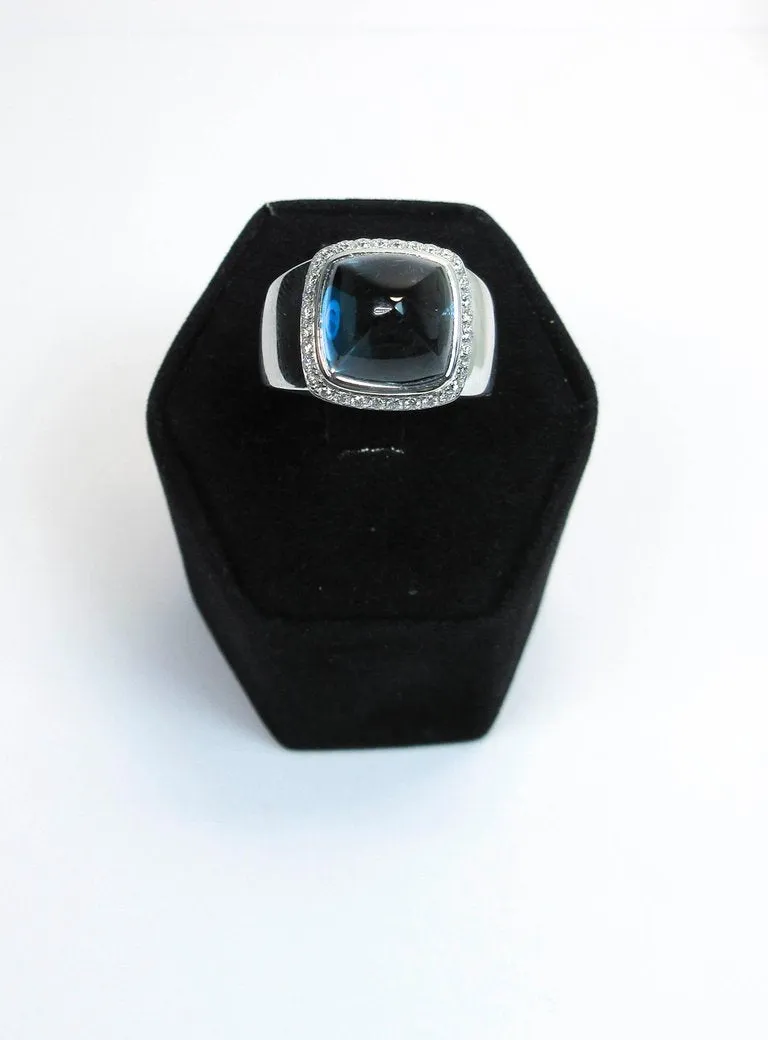 FRED Diamond Ring Sugar Loaf Topaz 18 Karat White Gold Size 7