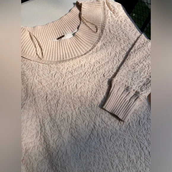 Free People Broken Glass Tunic Pullover Fringe Hem Crinkle Detail Sweater Dress