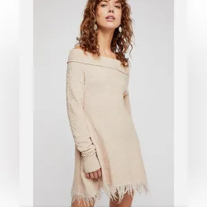 Free People Broken Glass Tunic Pullover Fringe Hem Crinkle Detail Sweater Dress