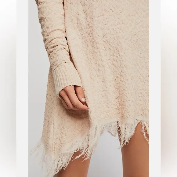 Free People Broken Glass Tunic Pullover Fringe Hem Crinkle Detail Sweater Dress