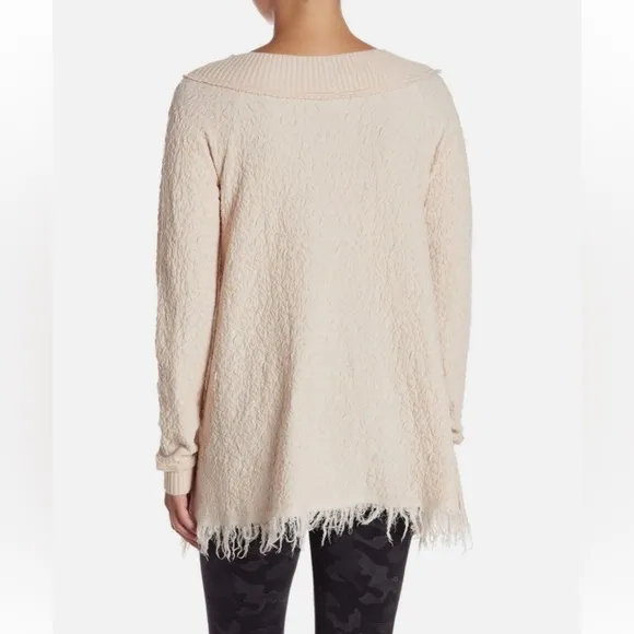 Free People Broken Glass Tunic Pullover Fringe Hem Crinkle Detail Sweater Dress