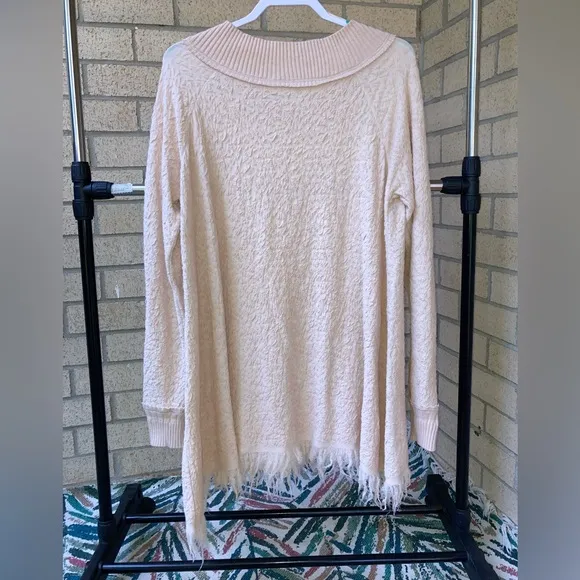 Free People Broken Glass Tunic Pullover Fringe Hem Crinkle Detail Sweater Dress