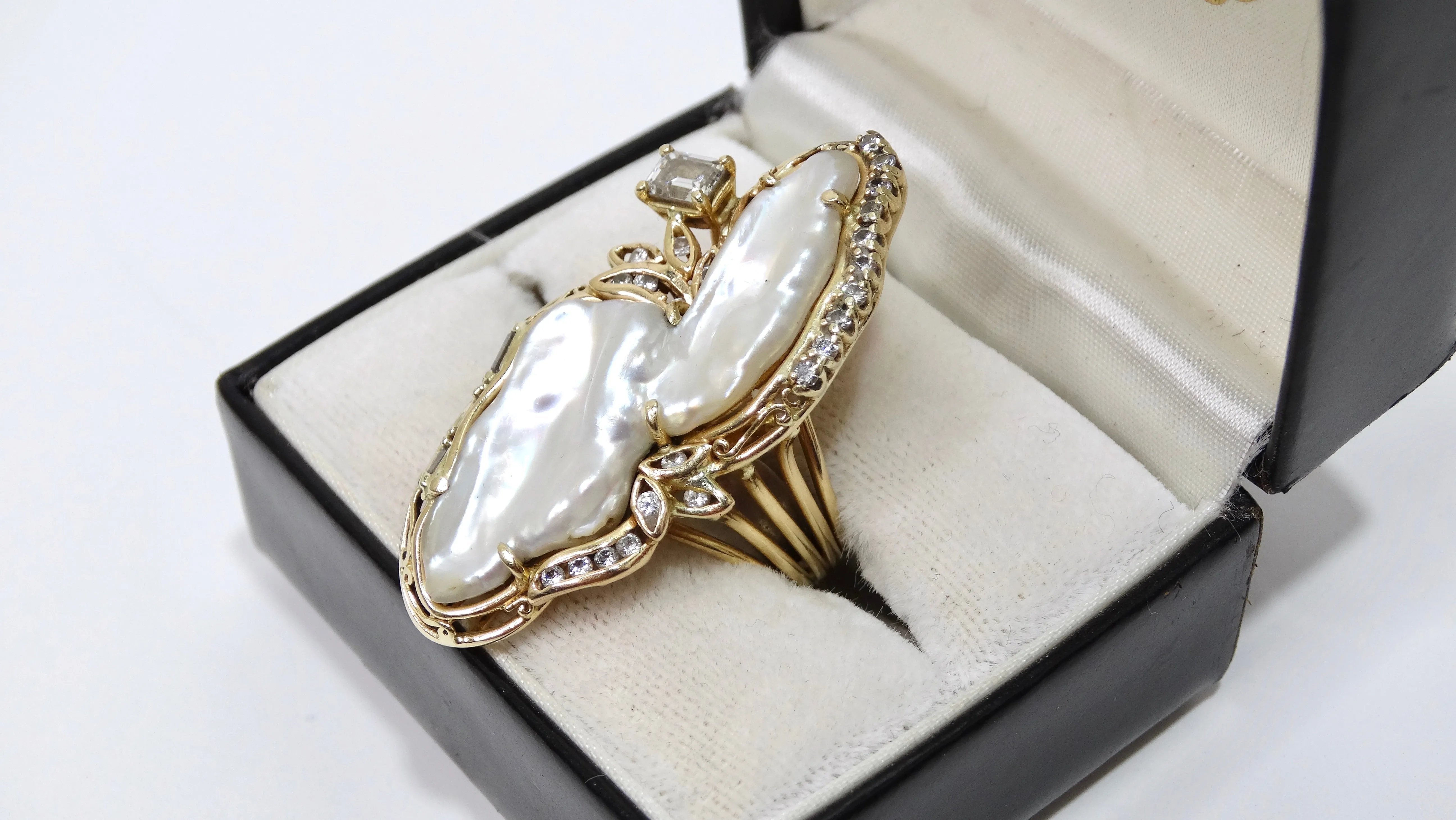 Freshwater Pearl & Emerald Diamond Ring