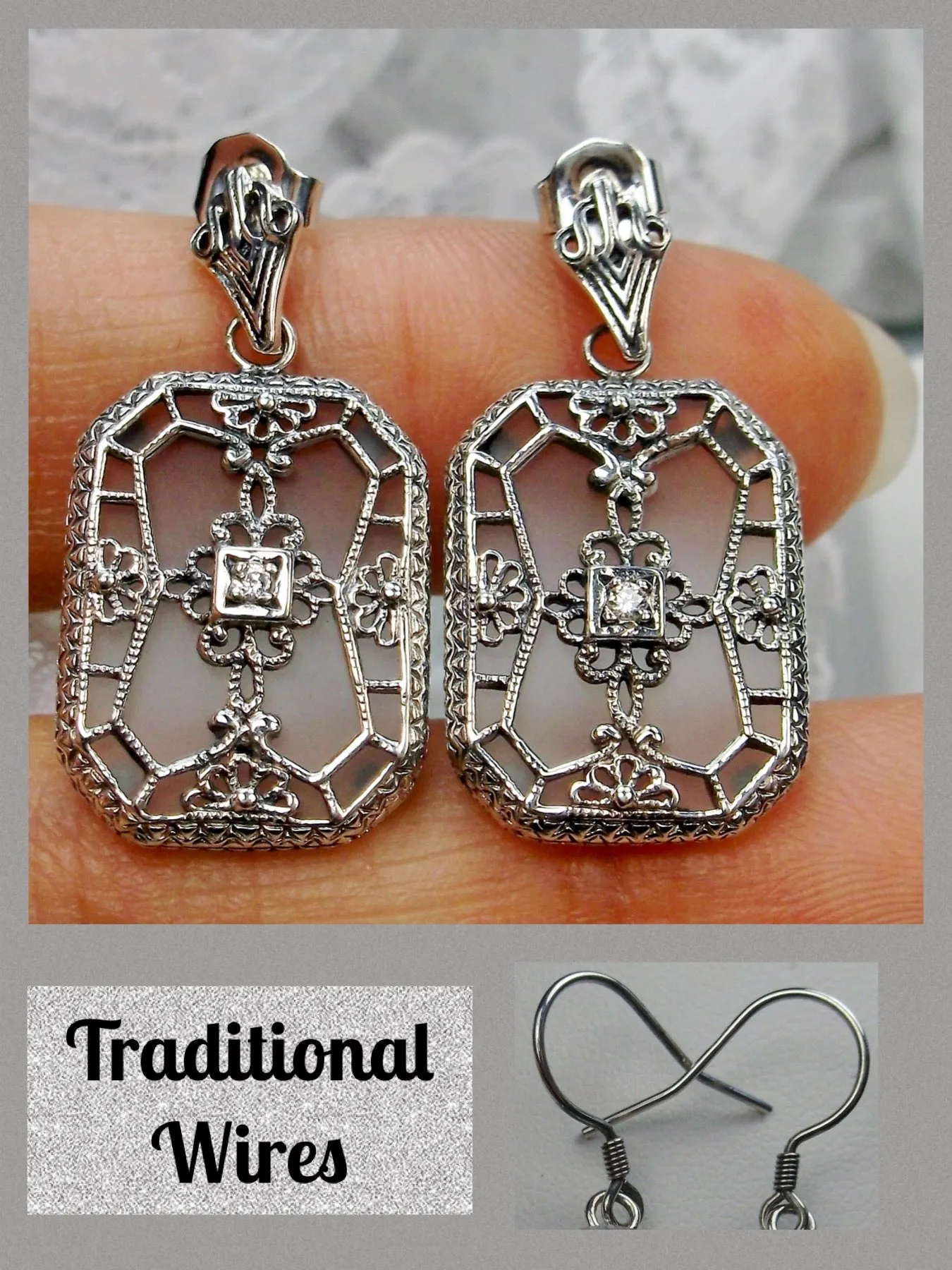 Frosted Camphor Glass Earrings, Stained Glass Art Deco 1930's Revival Jewelry #E203