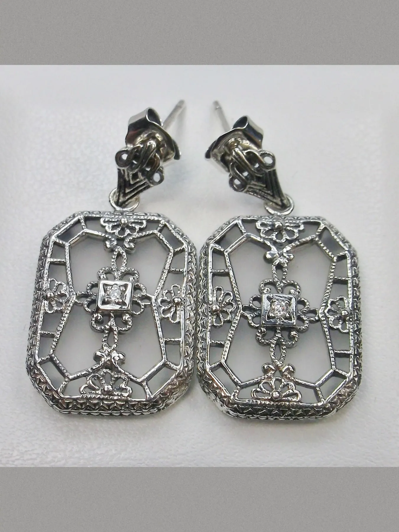 Frosted Camphor Glass Earrings, Stained Glass Art Deco 1930's Revival Jewelry #E203
