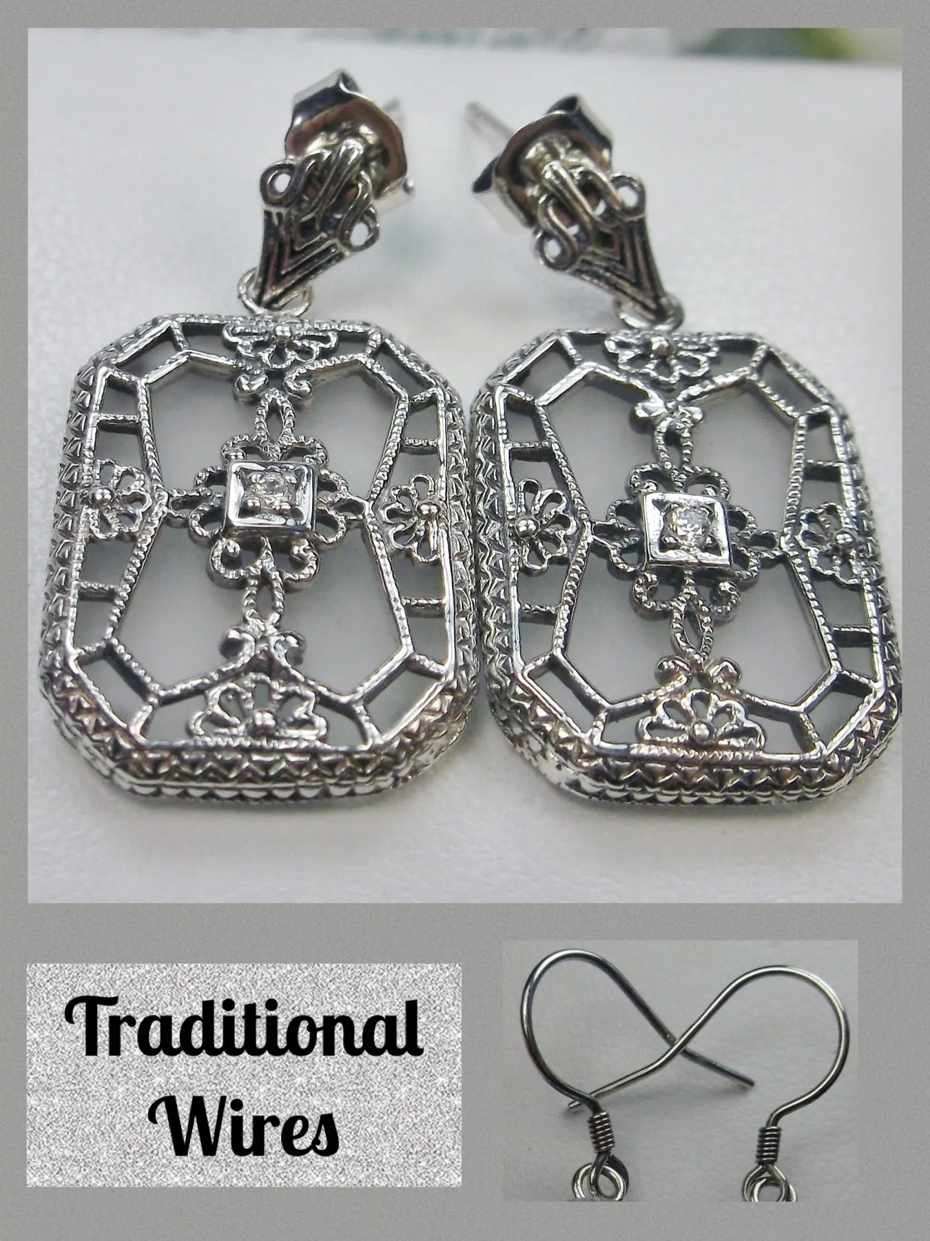 Frosted Camphor Glass Earrings, Stained Glass Art Deco 1930's Revival Jewelry #E203