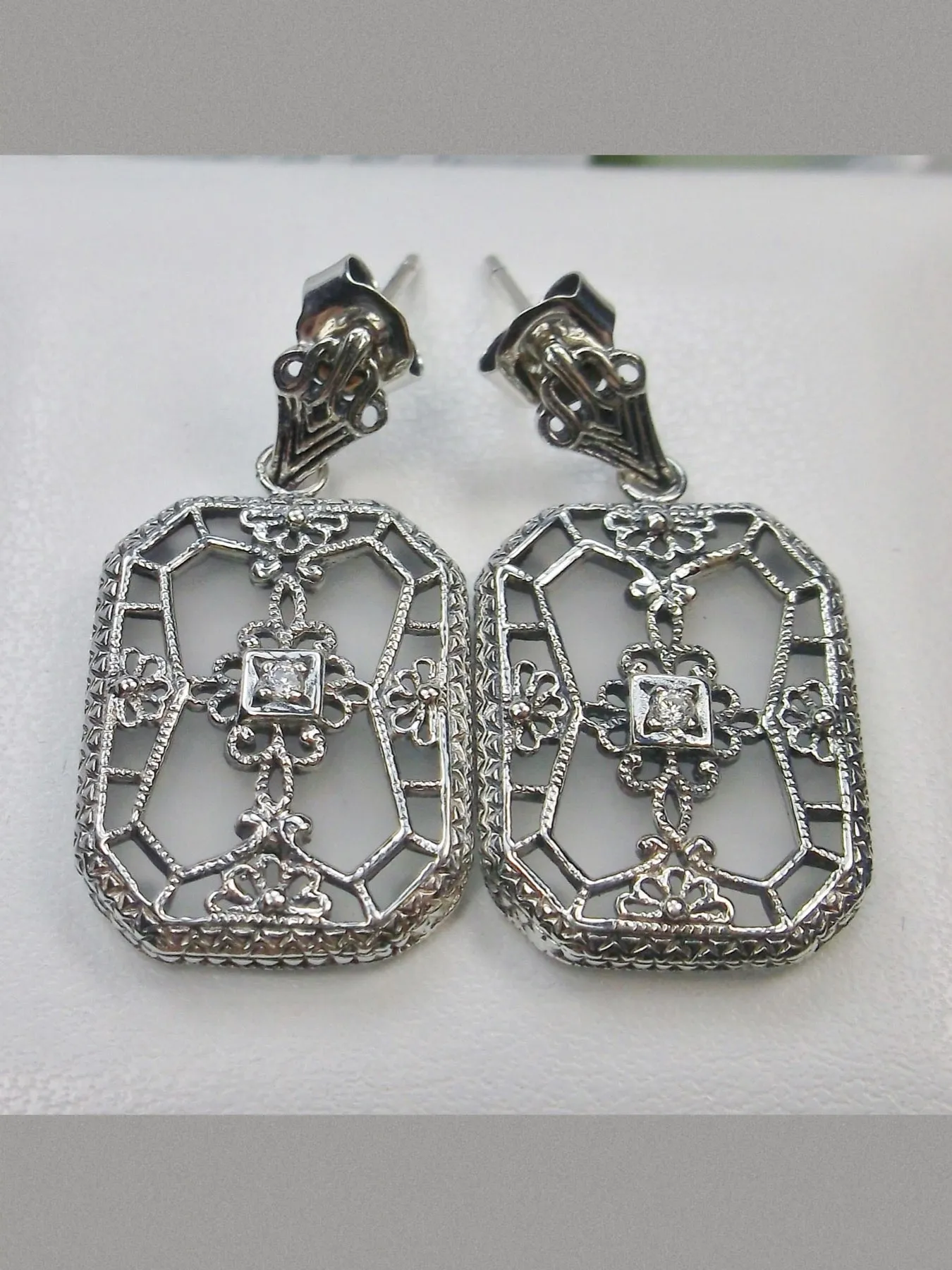 Frosted Camphor Glass Earrings, Stained Glass Art Deco 1930's Revival Jewelry #E203
