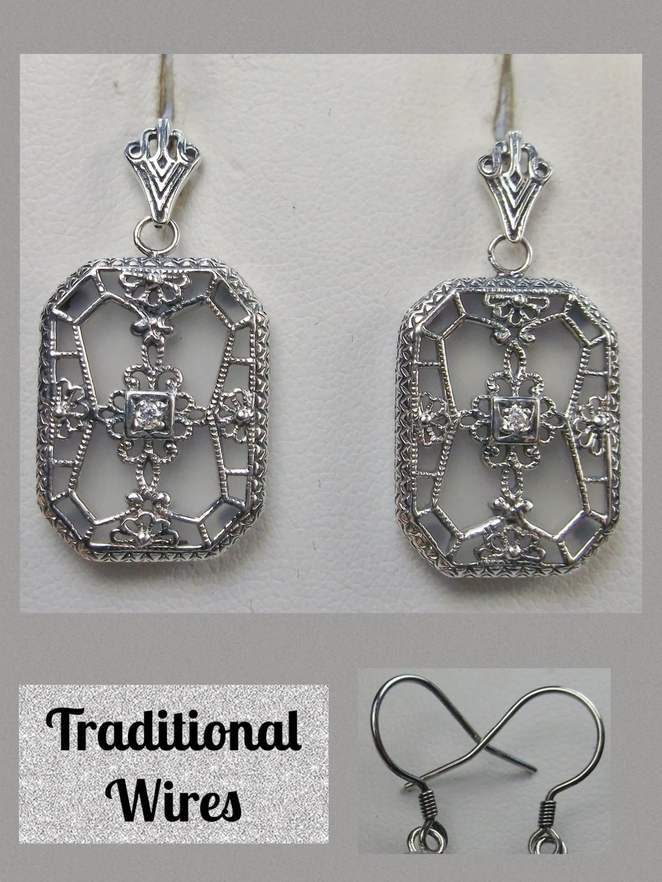 Frosted Camphor Glass Earrings, Stained Glass Art Deco 1930's Revival Jewelry #E203