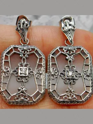 Frosted Camphor Glass Earrings, Stained Glass Art Deco 1930's Revival Jewelry #E203