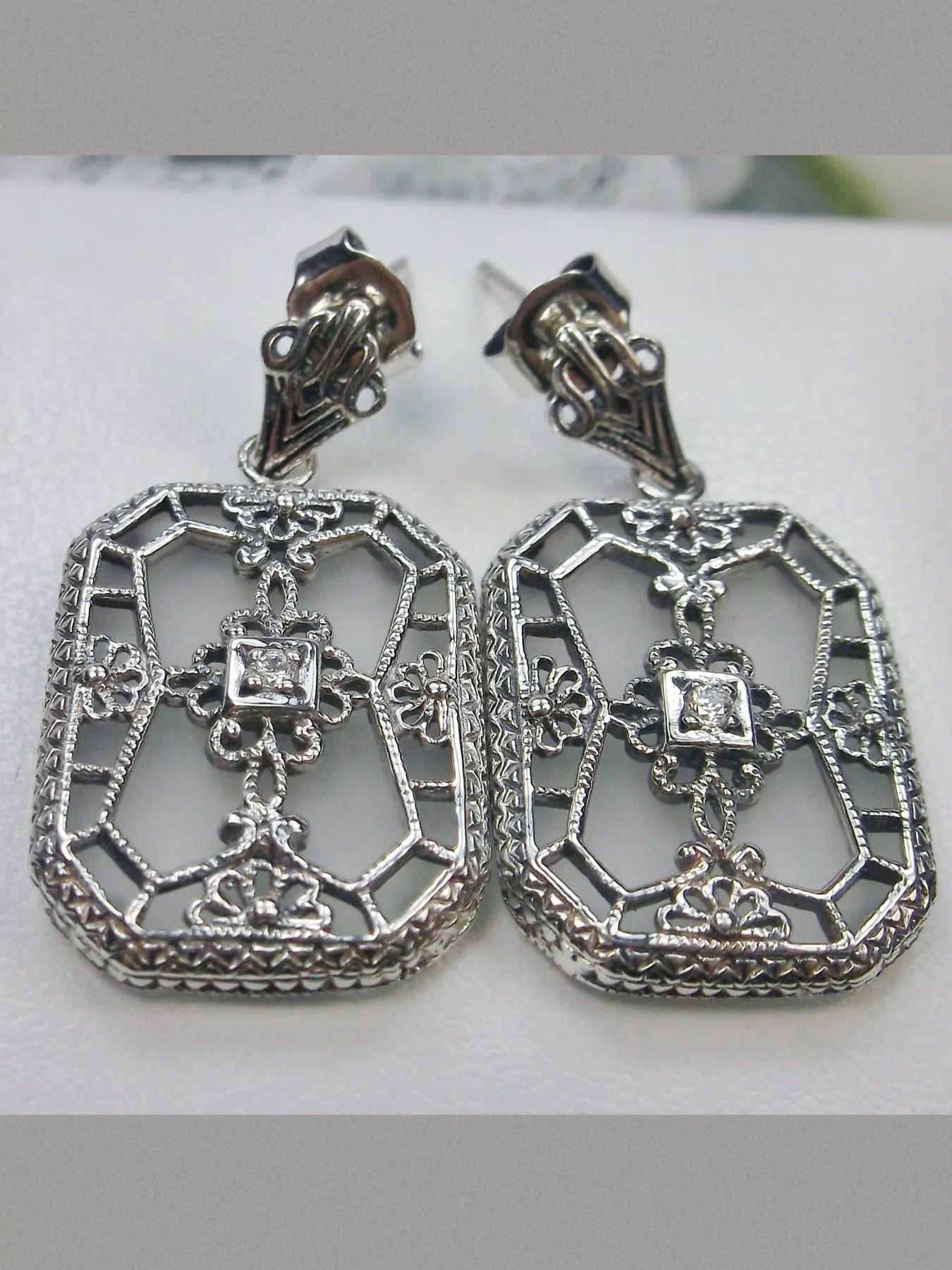 Frosted Camphor Glass Earrings, Stained Glass Art Deco 1930's Revival Jewelry #E203