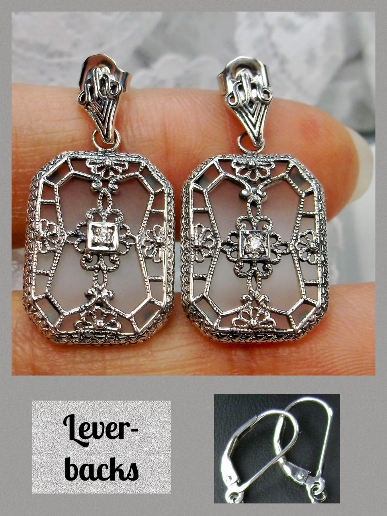 Frosted Camphor Glass Earrings, Stained Glass Art Deco 1930's Revival Jewelry #E203