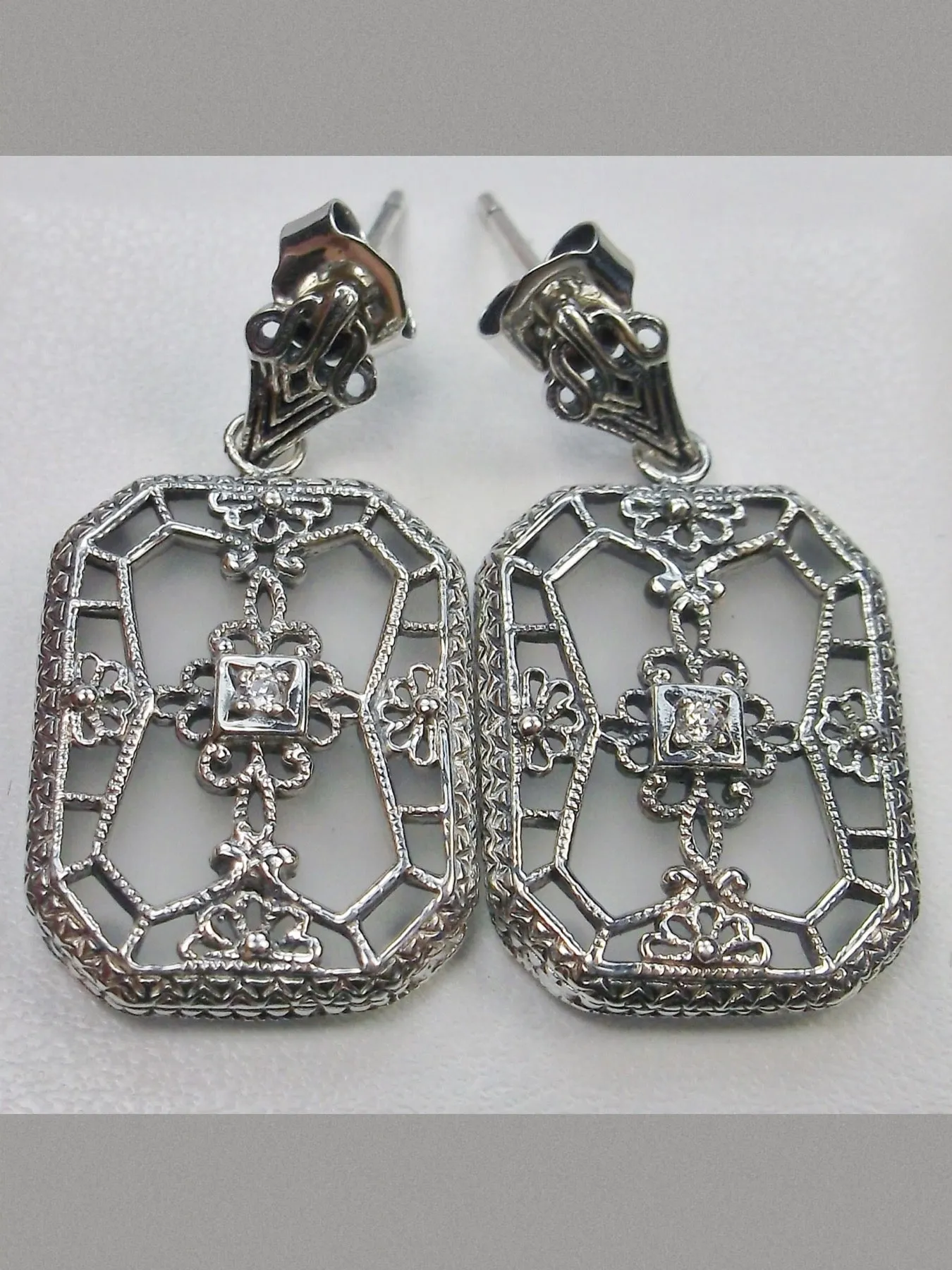 Frosted Camphor Glass Earrings, Stained Glass Art Deco 1930's Revival Jewelry #E203