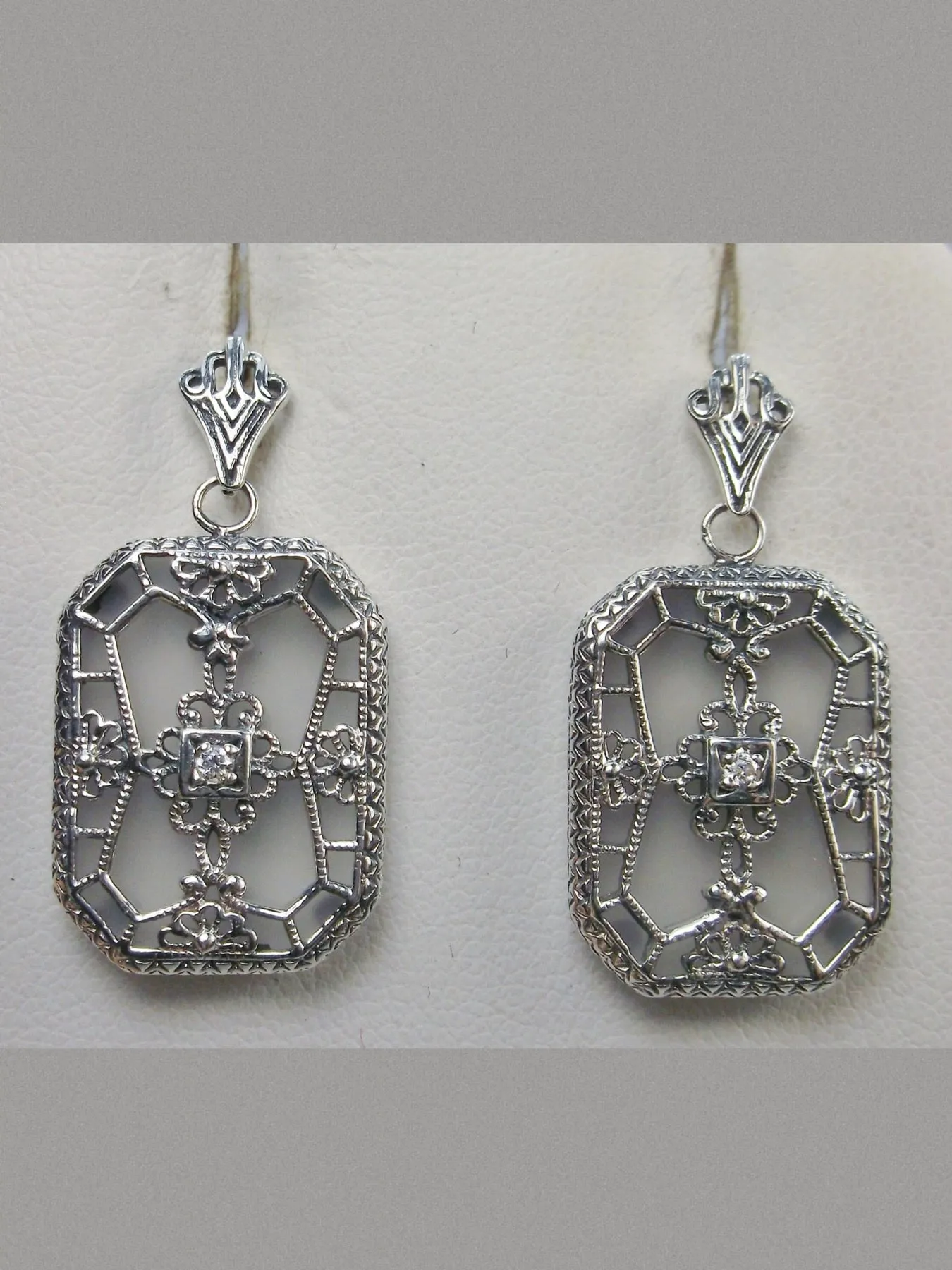 Frosted Camphor Glass Earrings, Stained Glass Art Deco 1930's Revival Jewelry #E203