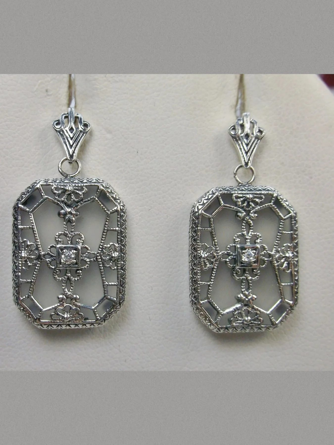 Frosted Camphor Glass Earrings, Stained Glass Art Deco 1930's Revival Jewelry #E203