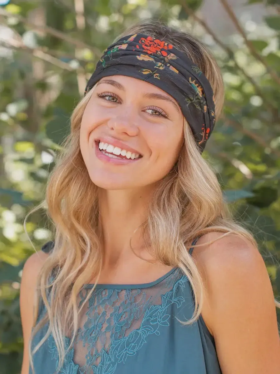 FULL BOHO BANDEAU HEADBAND - CHARCOAL FLORAL
