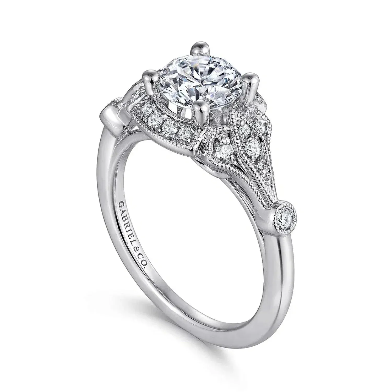 Gabriel & Co. "Columbus" Art Deco Style Halo Diamond Engagement Ring