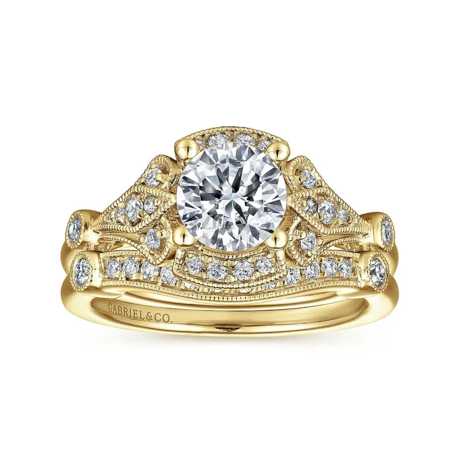 Gabriel & Co. "Columbus" Art Deco Style Halo Diamond Engagement Ring