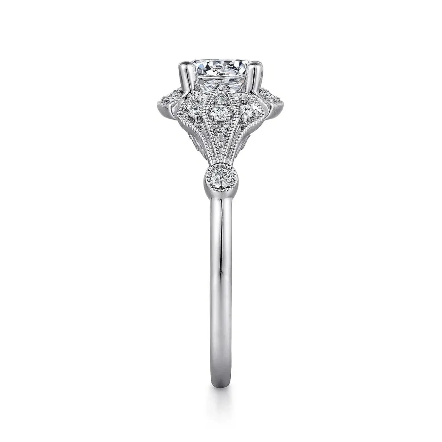 Gabriel & Co. "Columbus" Art Deco Style Halo Diamond Engagement Ring