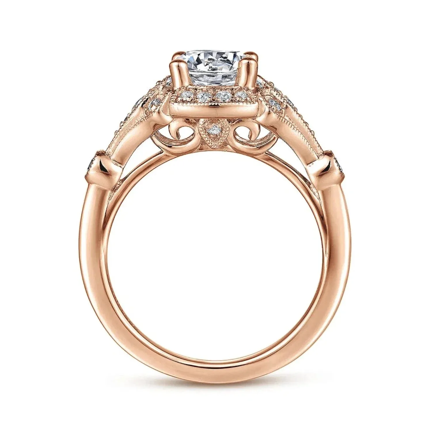 Gabriel & Co. "Columbus" Art Deco Style Halo Diamond Engagement Ring