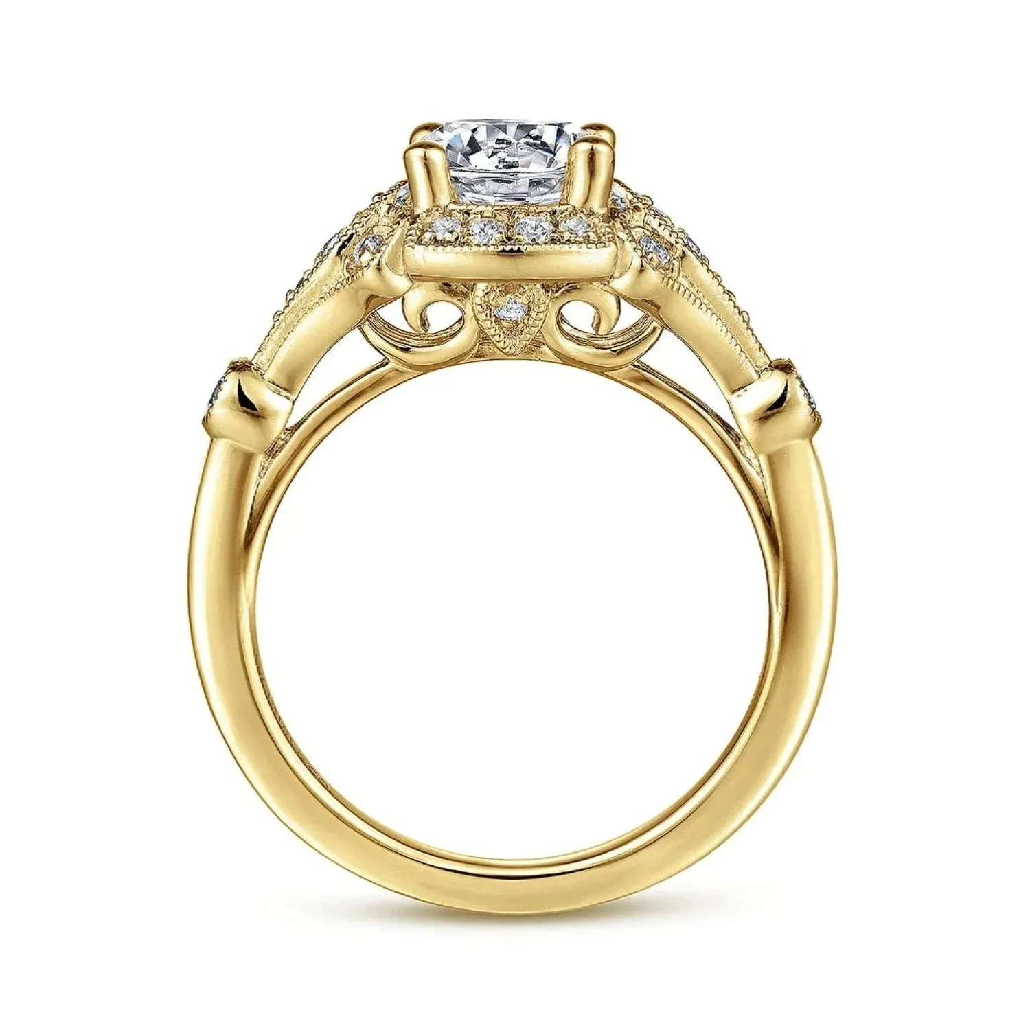 Gabriel & Co. "Columbus" Art Deco Style Halo Diamond Engagement Ring