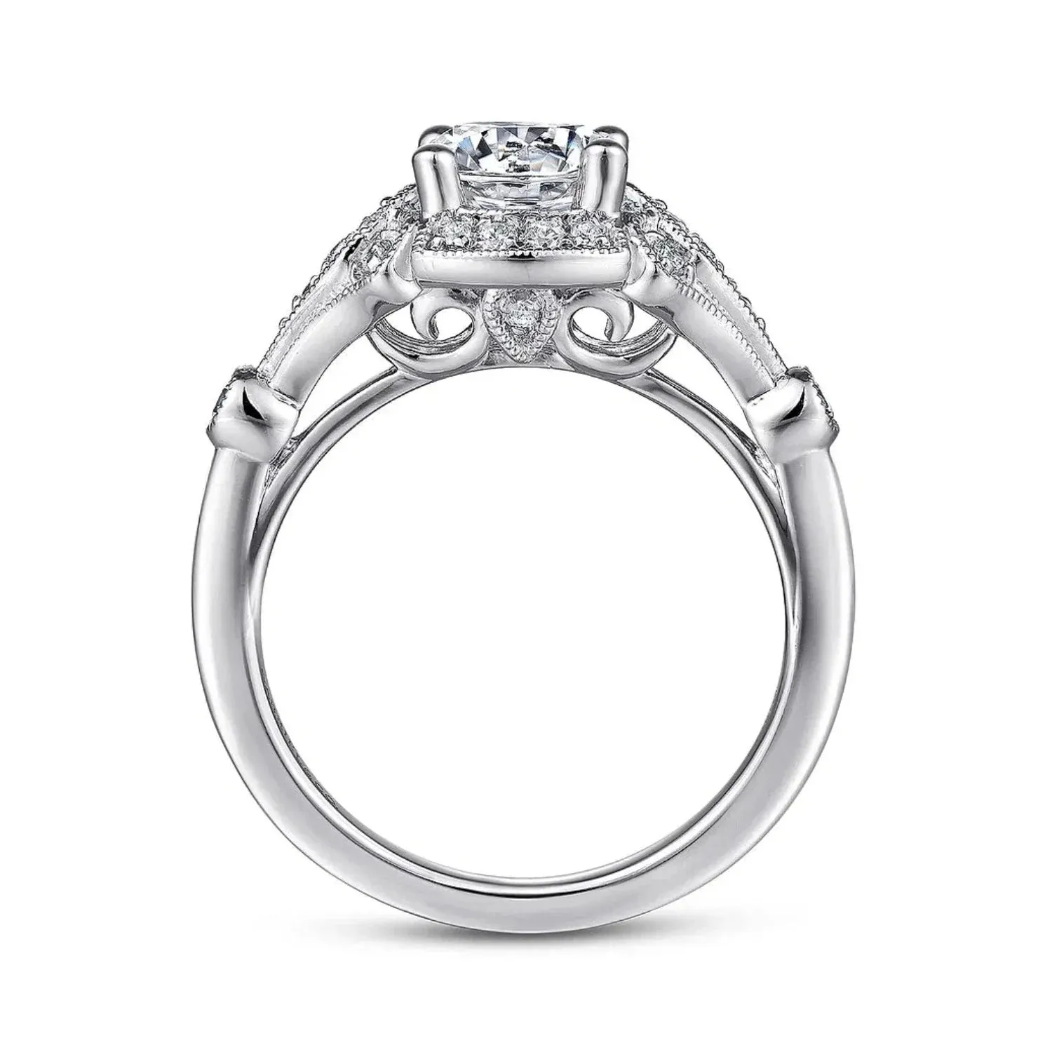 Gabriel & Co. "Columbus" Art Deco Style Halo Diamond Engagement Ring