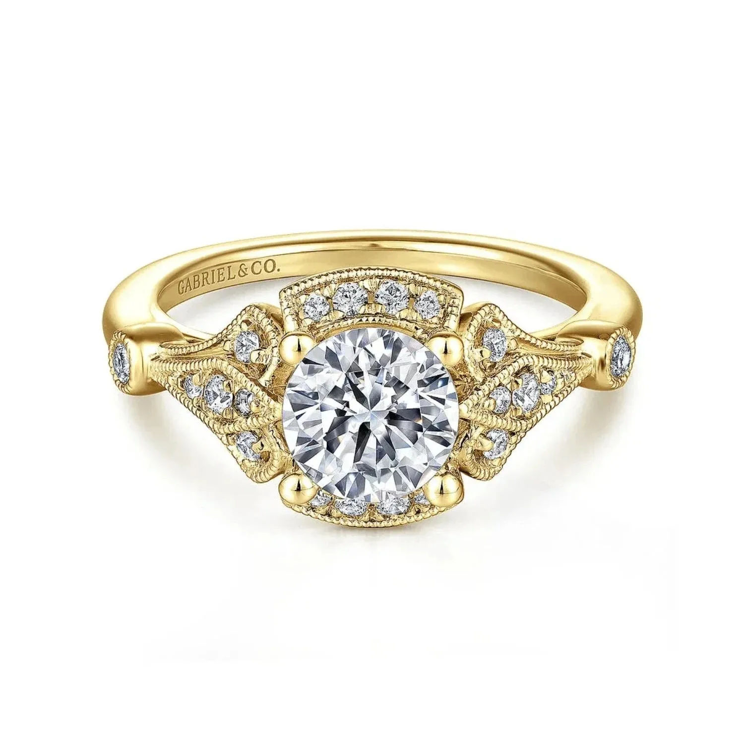 Gabriel & Co. "Columbus" Art Deco Style Halo Diamond Engagement Ring