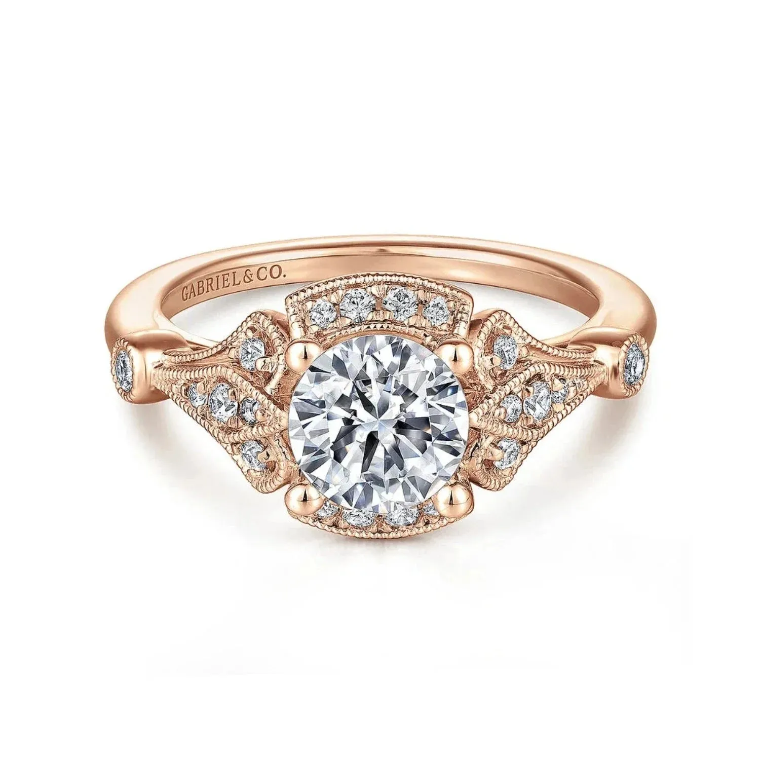 Gabriel & Co. "Columbus" Art Deco Style Halo Diamond Engagement Ring