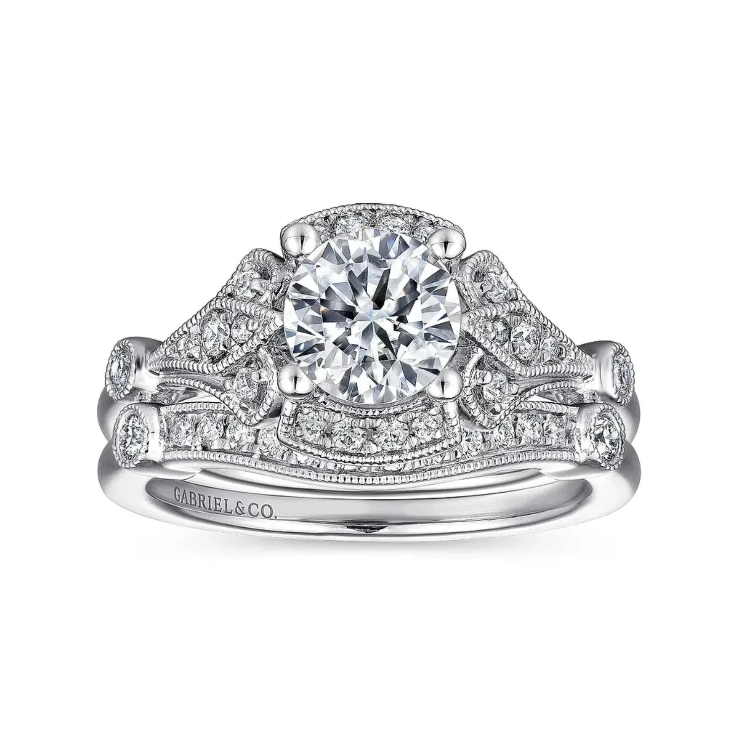 Gabriel & Co. "Columbus" Art Deco Style Halo Diamond Engagement Ring