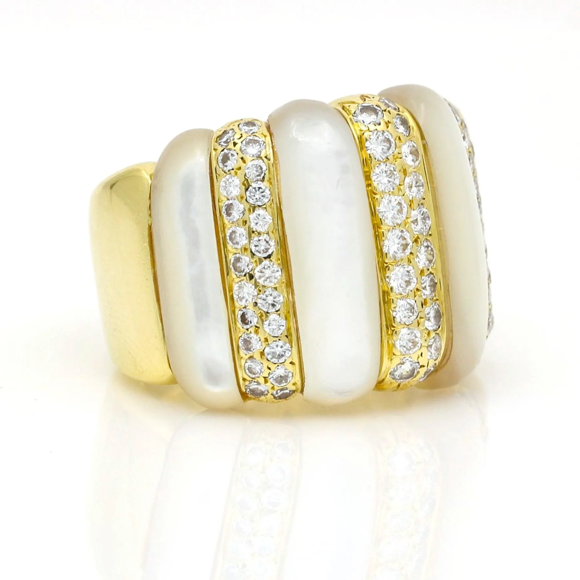 Gemlok Mother of Pearl and Diamond Statement Ring in 18k Yellow Gold
