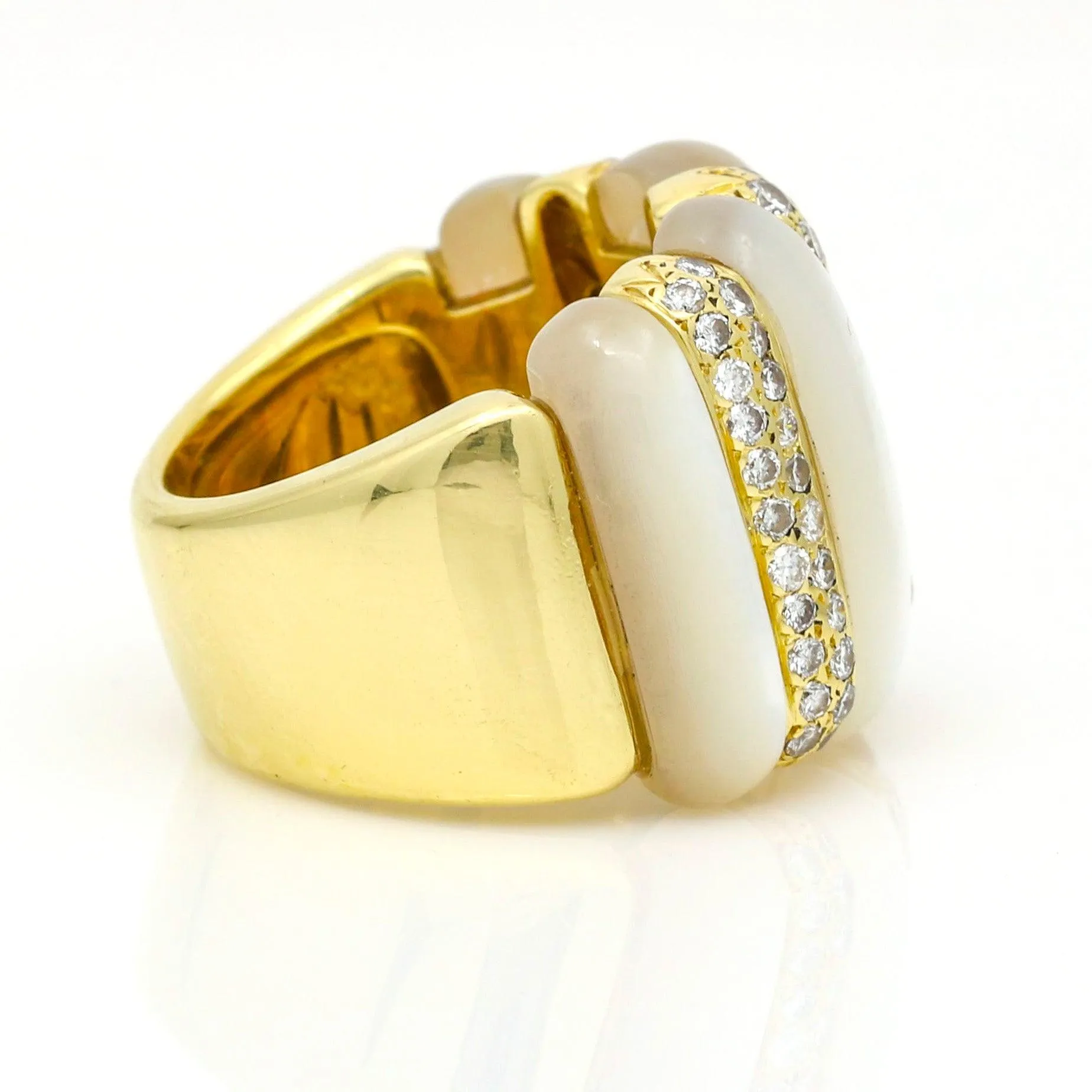 Gemlok Mother of Pearl and Diamond Statement Ring in 18k Yellow Gold