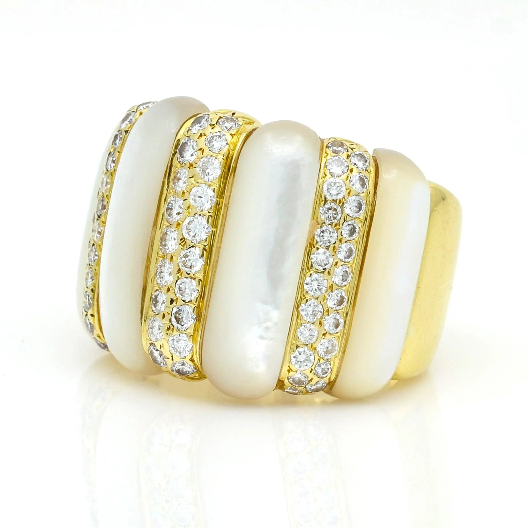 Gemlok Mother of Pearl and Diamond Statement Ring in 18k Yellow Gold