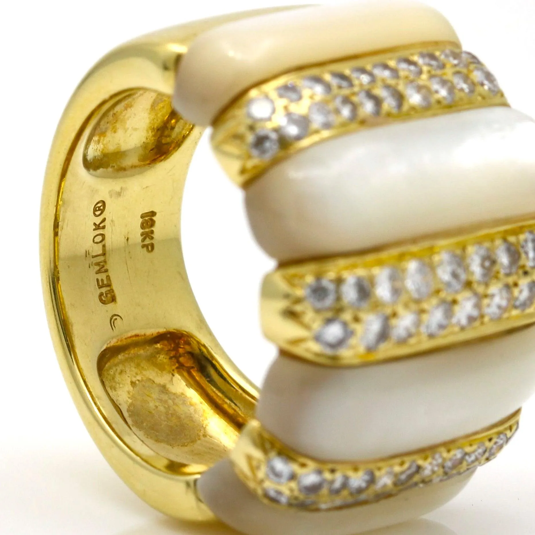 Gemlok Mother of Pearl and Diamond Statement Ring in 18k Yellow Gold