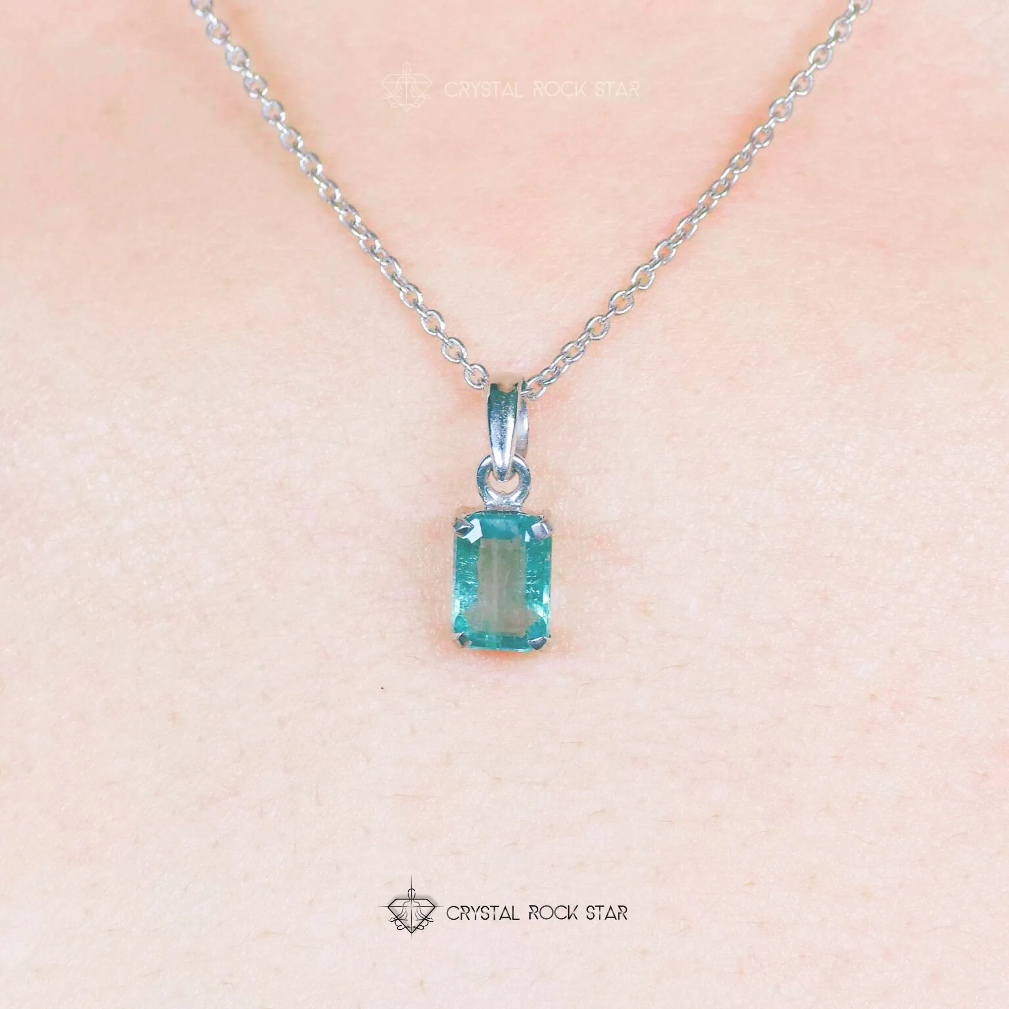 Genuine Emerald Sterling Silver Necklace