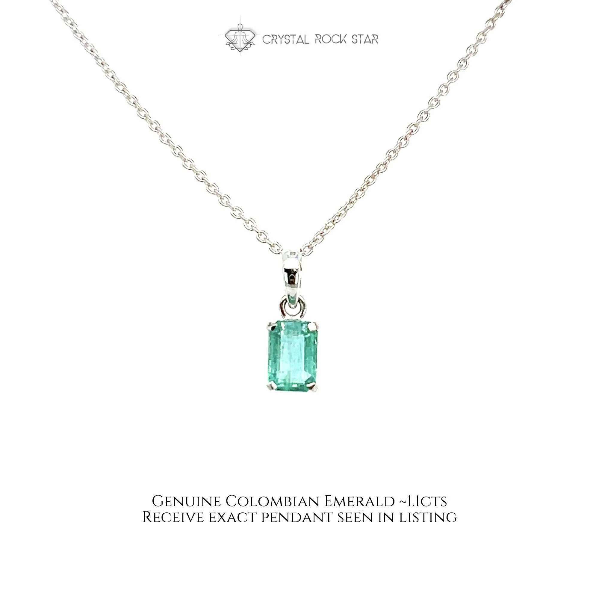 Genuine Emerald Sterling Silver Necklace