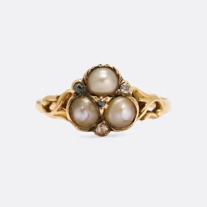 Georgian Pearl Three-Stone Cluster Ring