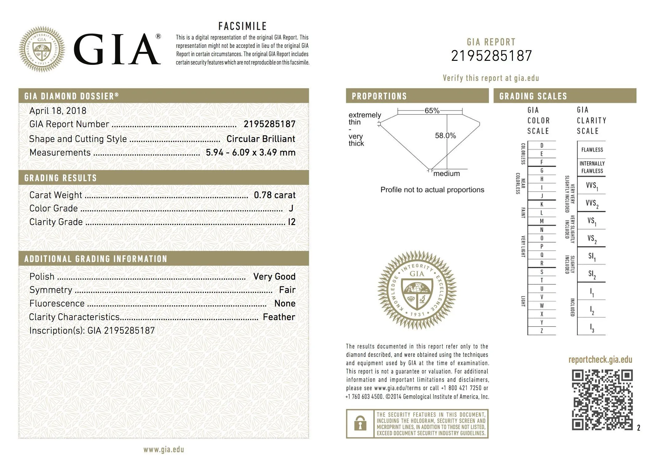 GIA Certified Circular Brilliant 0.78ct Diamond I2/J