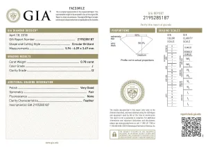 GIA Certified Circular Brilliant 0.78ct Diamond I2/J