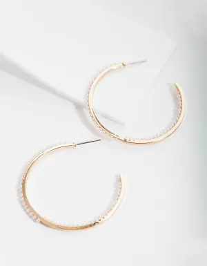 Gold Thin Pearl Hoop Earrings