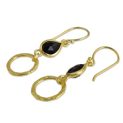 'Golden Elegance' Onyx and 24k Gold Vermeil Earrings