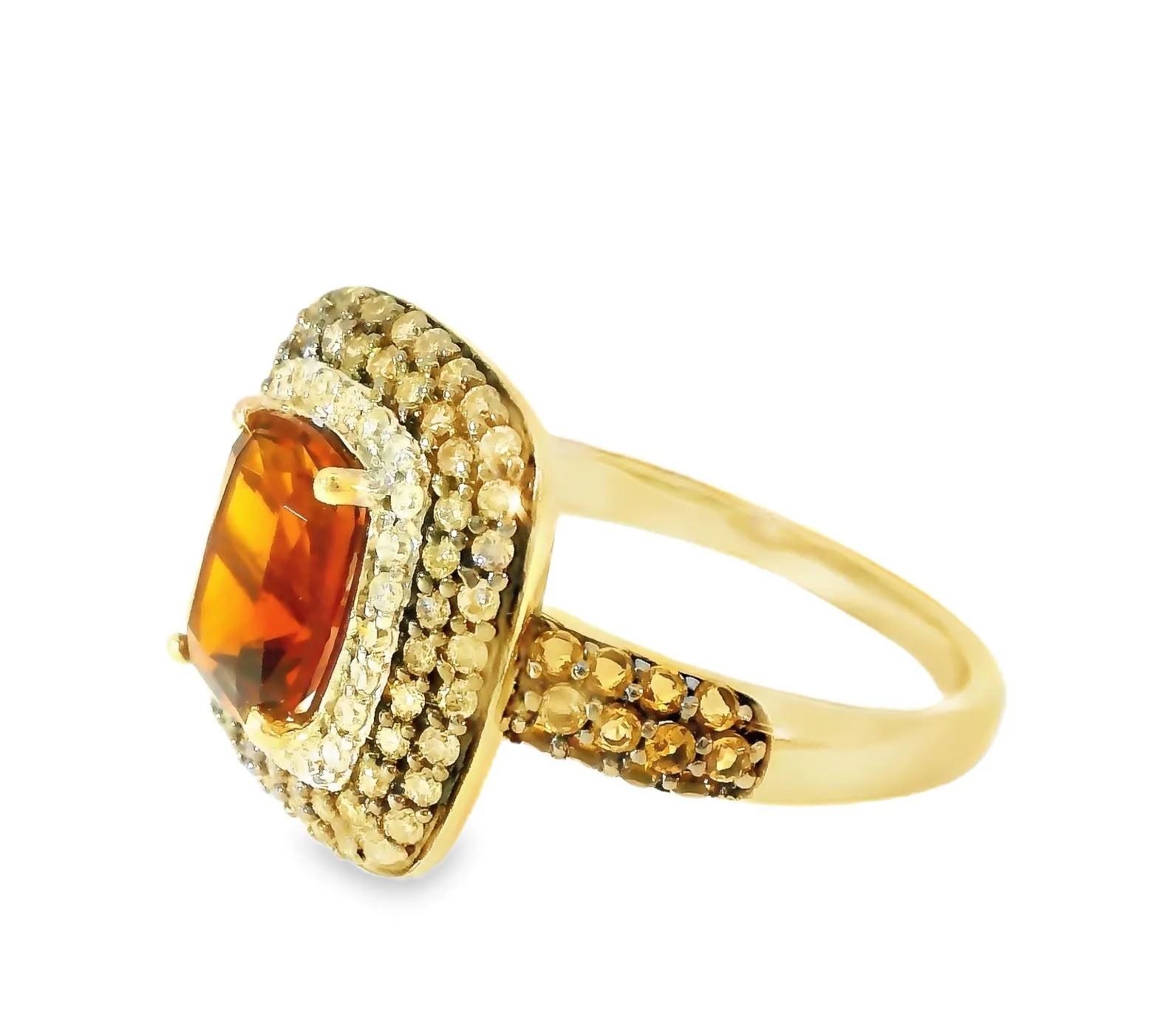 Gorgeous 14K Yellow Gold Orange Citrine Champagne Diamond Cocktail Ring