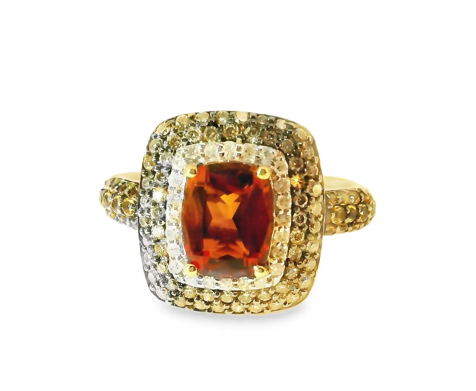 Gorgeous 14K Yellow Gold Orange Citrine Champagne Diamond Cocktail Ring