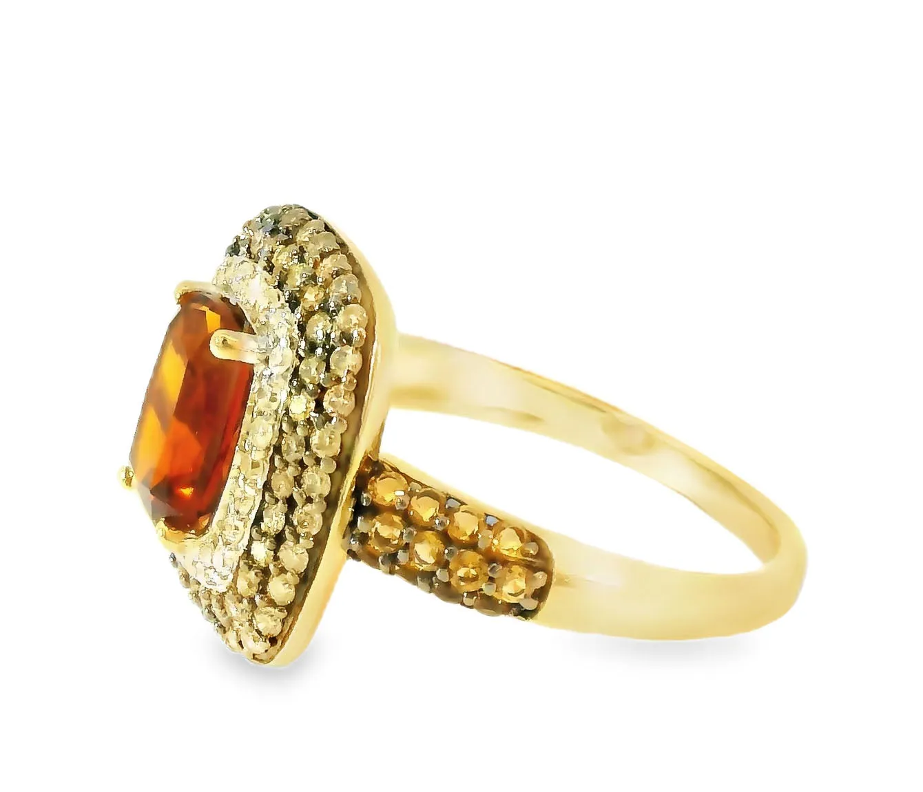 Gorgeous 14K Yellow Gold Orange Citrine Champagne Diamond Cocktail Ring