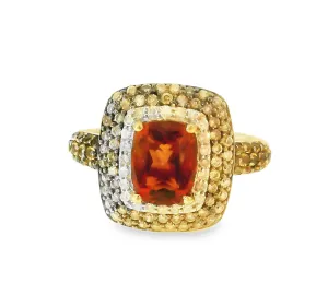 Gorgeous 14K Yellow Gold Orange Citrine Champagne Diamond Cocktail Ring