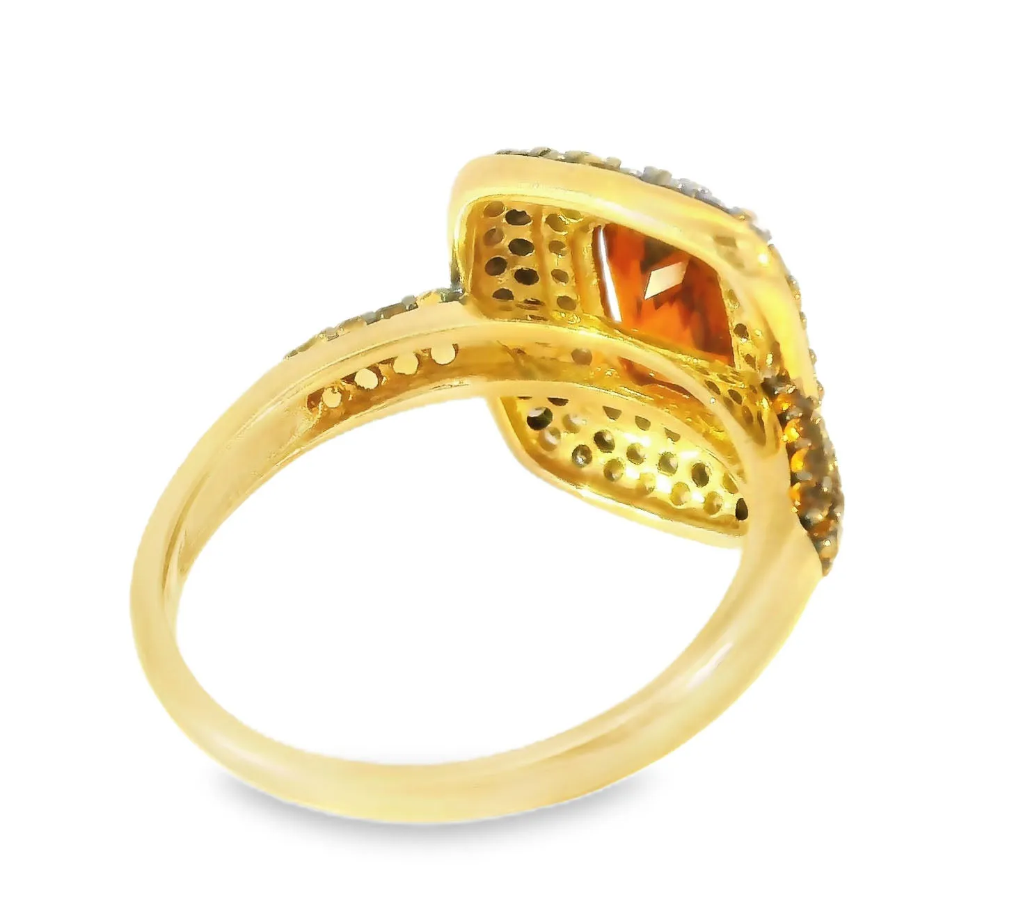 Gorgeous 14K Yellow Gold Orange Citrine Champagne Diamond Cocktail Ring