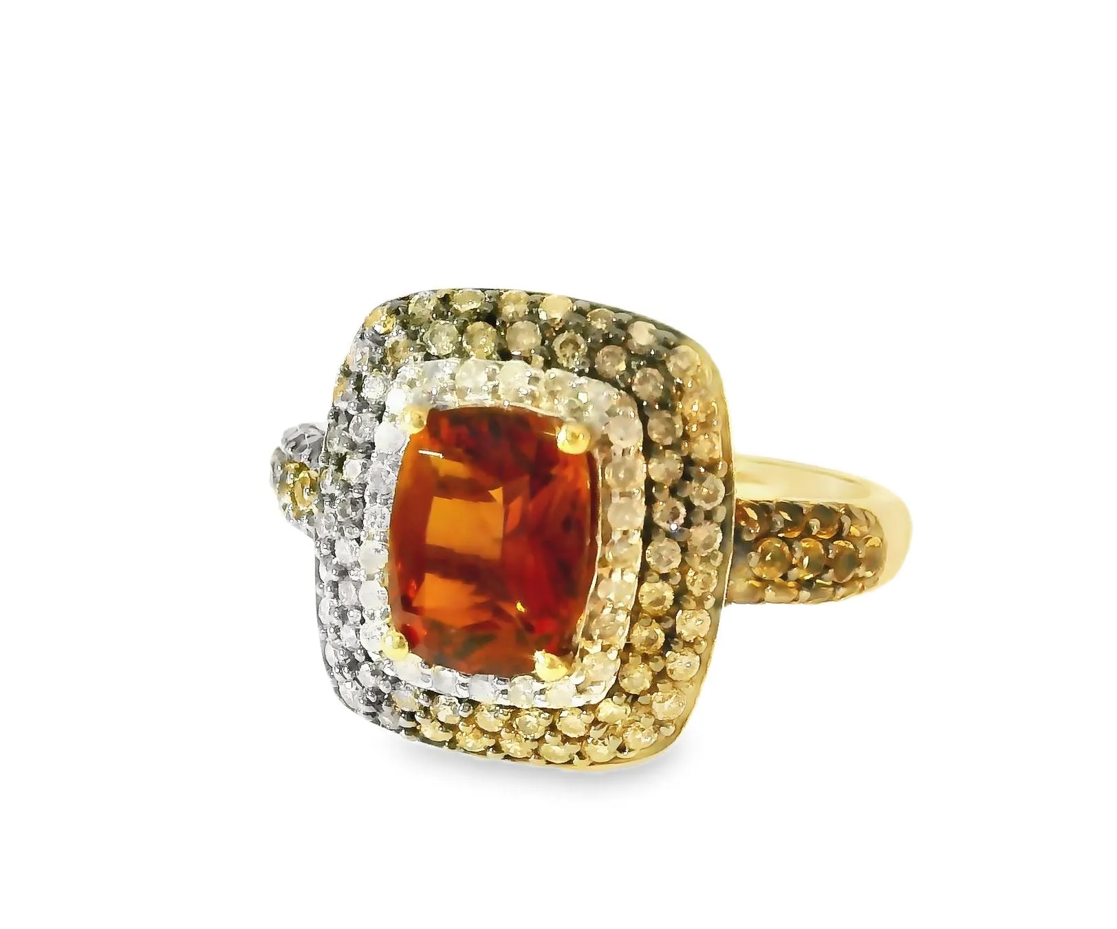 Gorgeous 14K Yellow Gold Orange Citrine Champagne Diamond Cocktail Ring