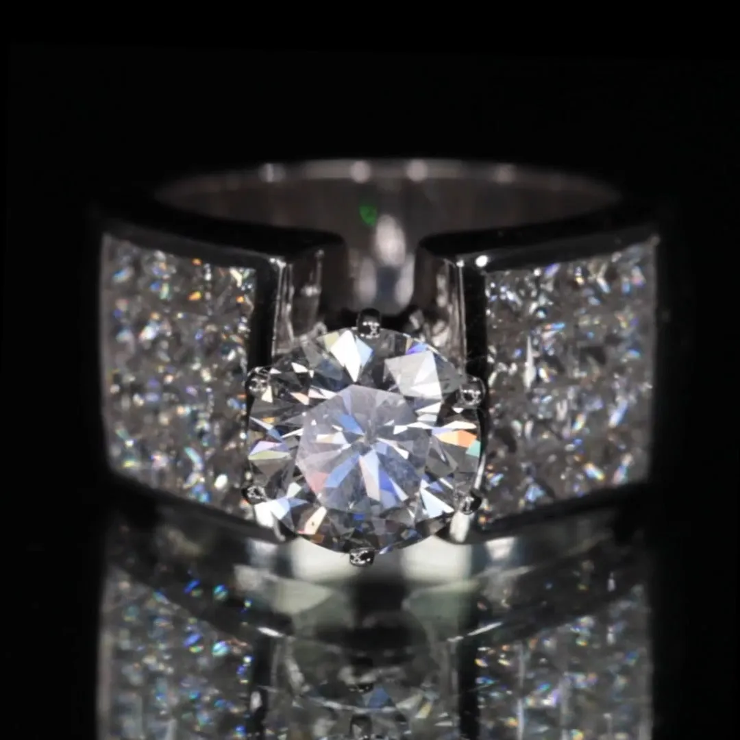 Gorgeous 1.71 Carat D Color Round Diamond Solitaire Ring Princess Accents Size 5