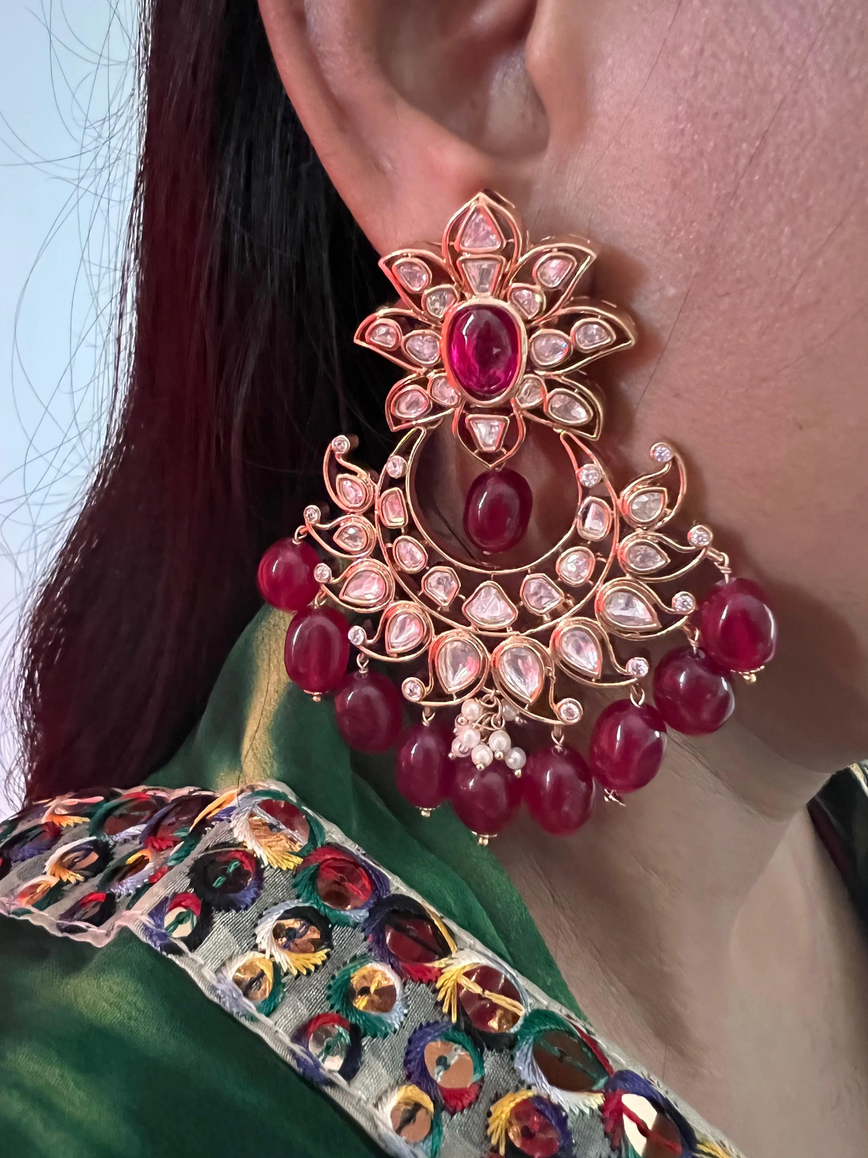 Gorgeous Red Kundan Earrings